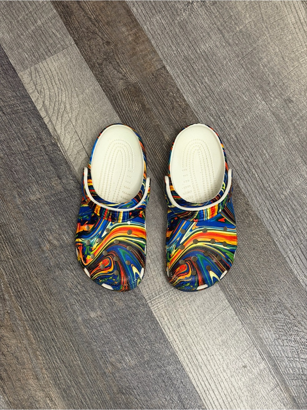 CROCS Kids Multicolor Swirl Clogs with White Trim